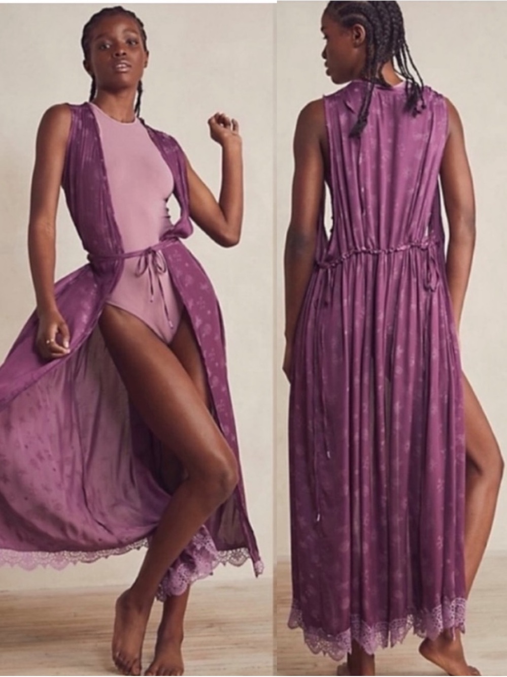 Free People Intimately What's Good Maxi Robe Duster Plum Blossom Large NWOT